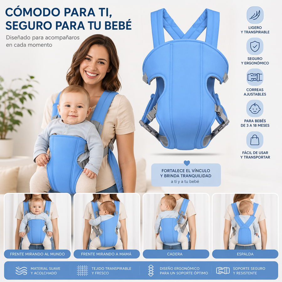 Portabebés Ergonómico 3 en 1 — El que cuida tu espalda y a tu bebé a la vez