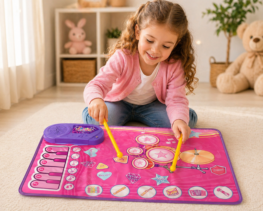 Tapete Musical 2 en 1 Piano y Batería — 8 Instrumentos y 10 Canciones