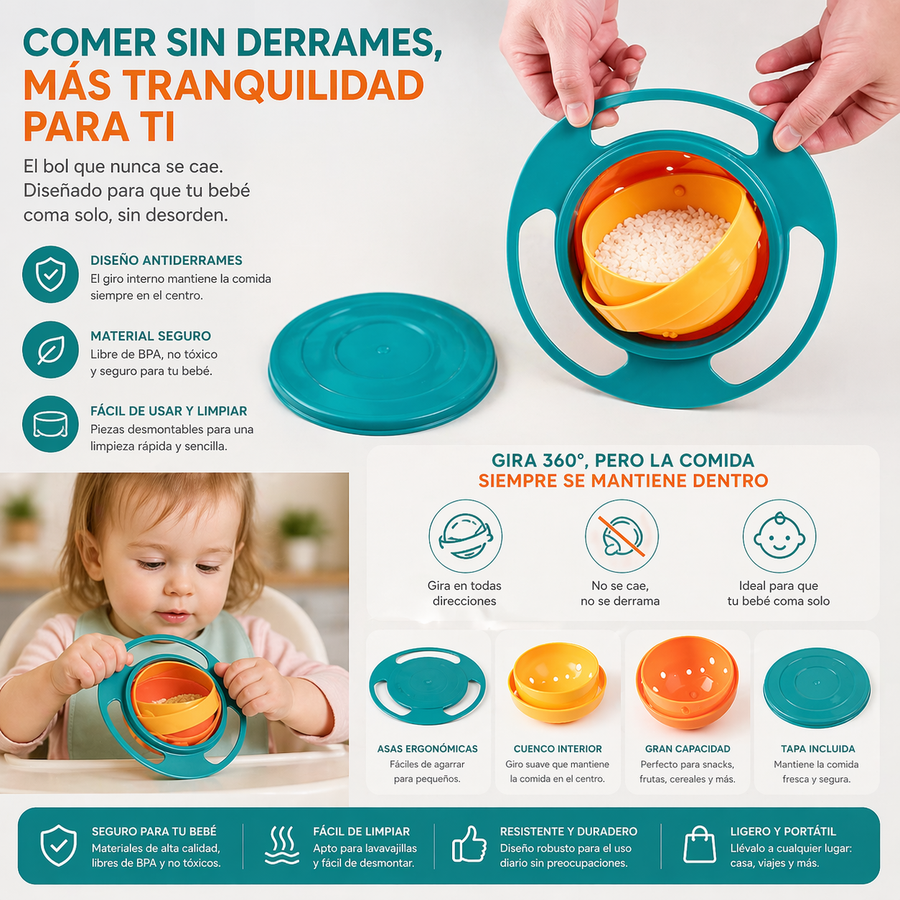 Plato Giratorio 360° Antiderrames para Bebé — Sin Manchas Garantizado