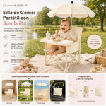 Silla de Bebé Plegable con Sombrilla y Bandeja — Beige