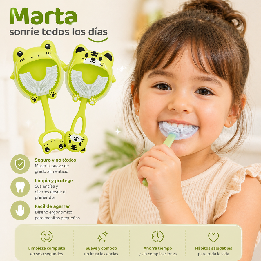 Cepillo de Dientes Infantil en U 360° — Silicona Suave para 2-12 años