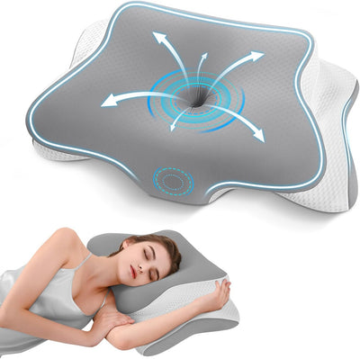 Almohada Cervical Viscoelástica Ergonómica Mariposa — Gris