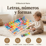 Tabla Educativa de Madera — Letras, Números y Formas